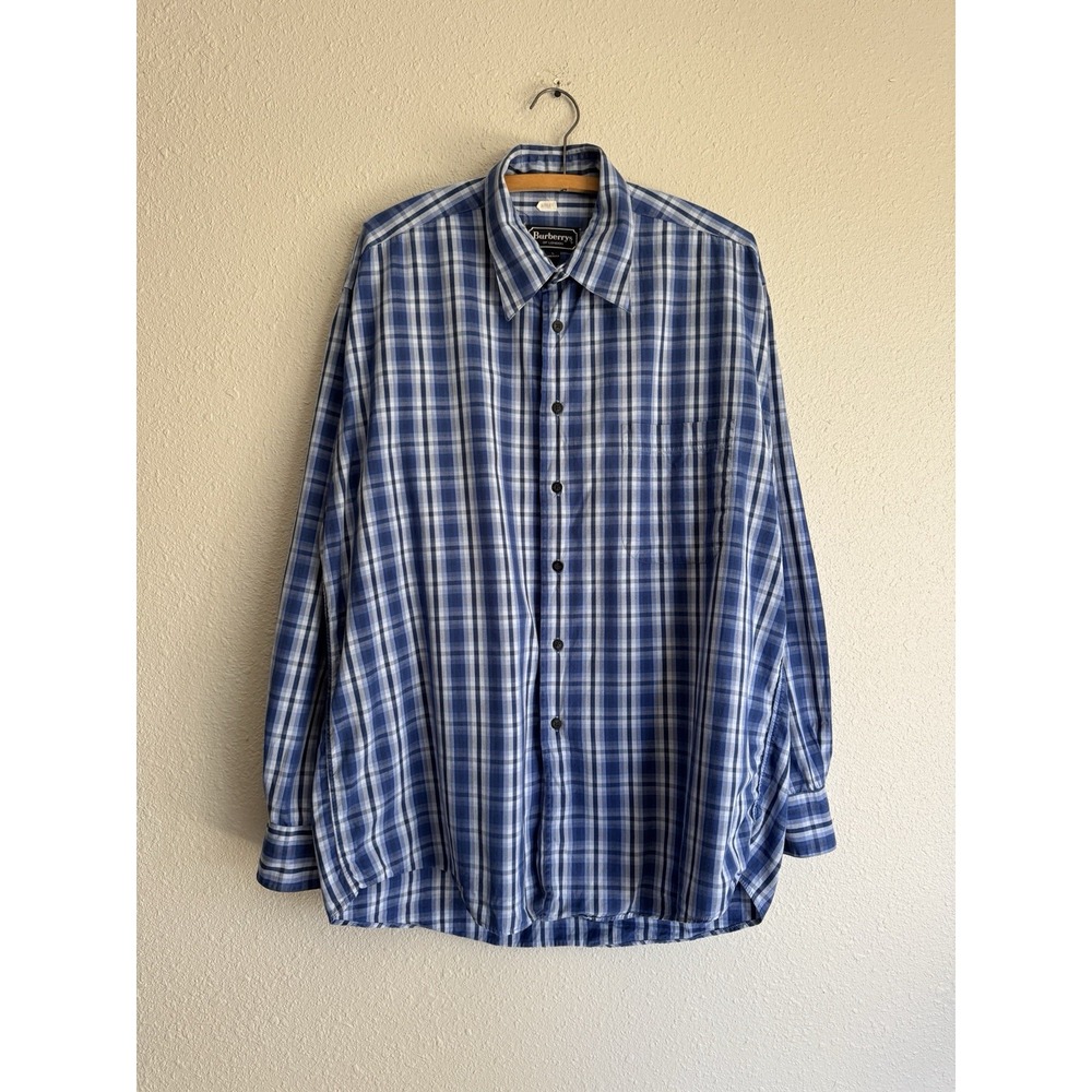 Vintage 80s Burberrys Burberry Long Sleeve Button Down Plaid Shirt (L) Blue USA